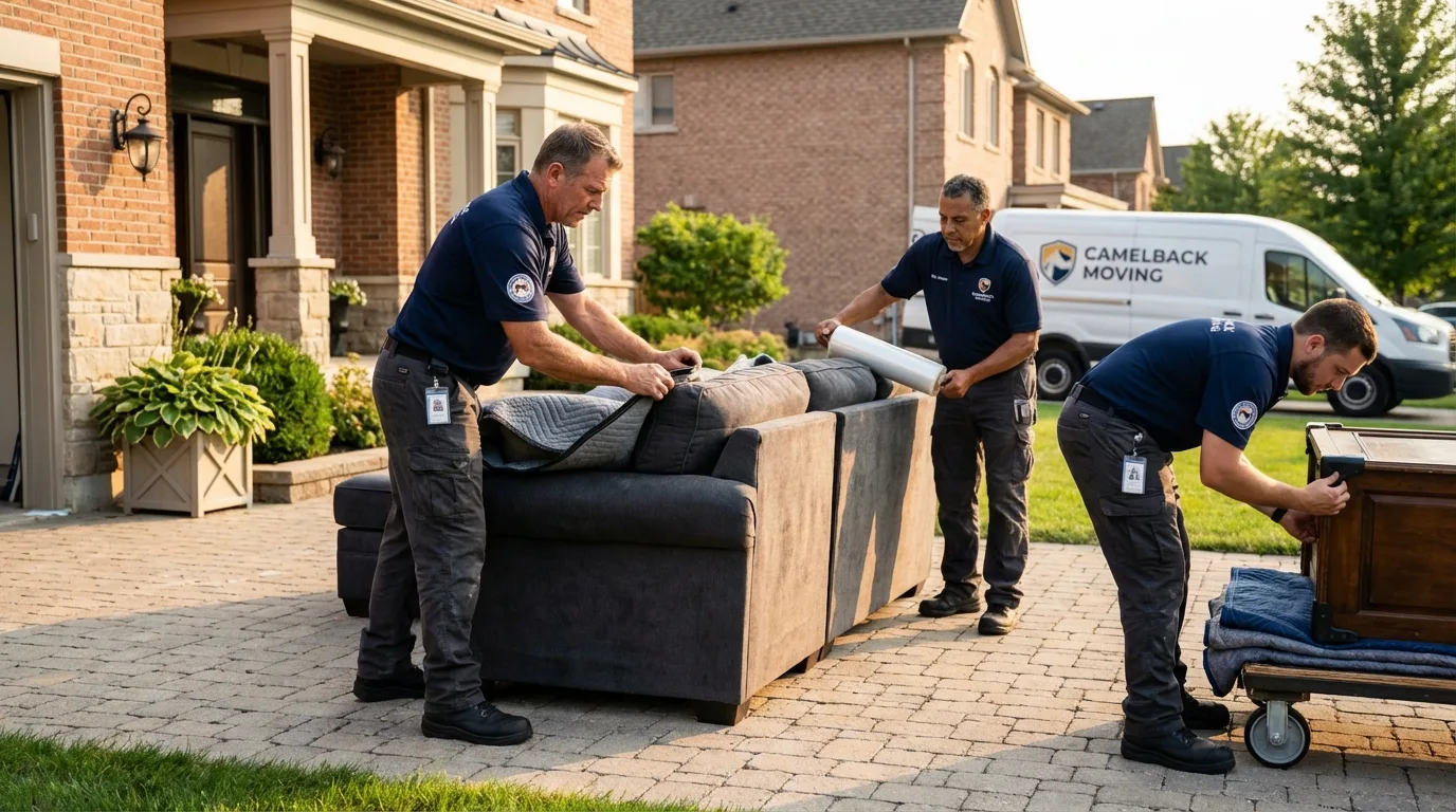Large estate moving crew wrapping furniture in Oronogo, MO
